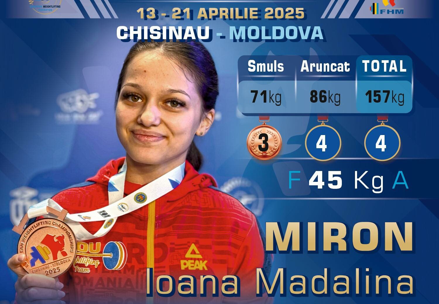 Ioana Madalina Miron aduce bronzul pentru Romania la Europenele de Haltere