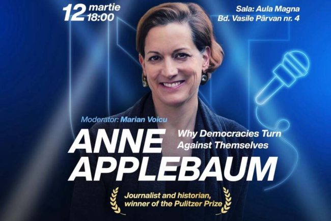 Anne Applebaum va fi prezenta la Timisoara pentru o discutie privind provocarile democraiilor contemporane