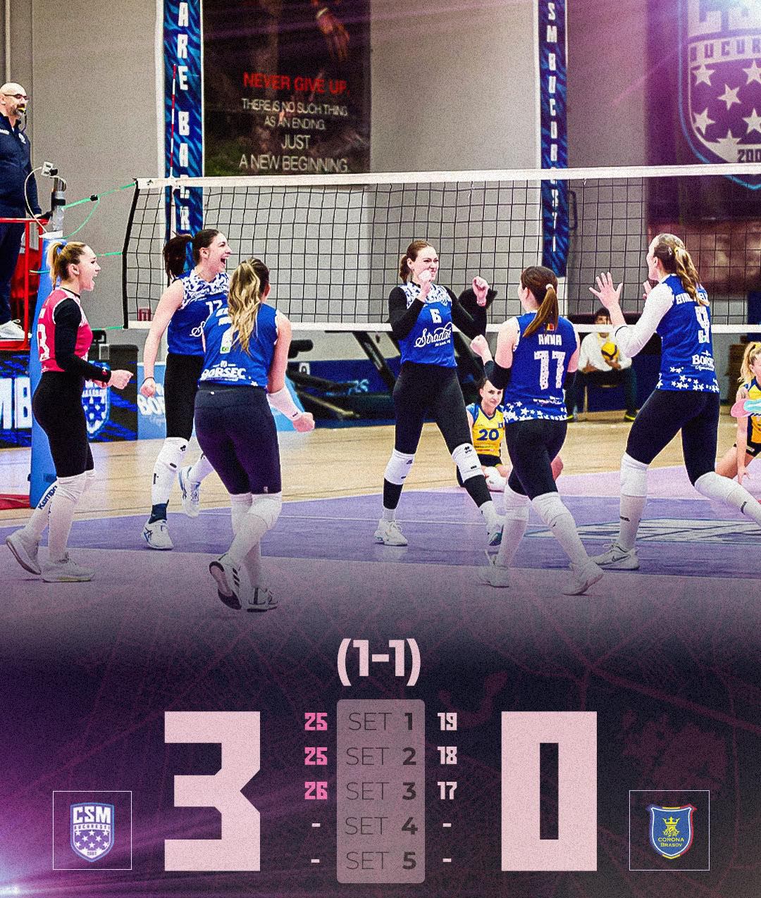 CSM Bucuresti invinge Corona Brasov si egaleaza seria din sferturile Diviziei A1 la volei feminin