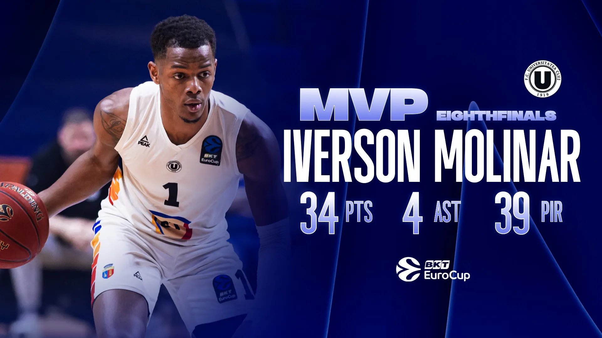 Iverson Molinar de la U BT Cluj Napoca MVP ul fazei optimizilor de finala Eurocup